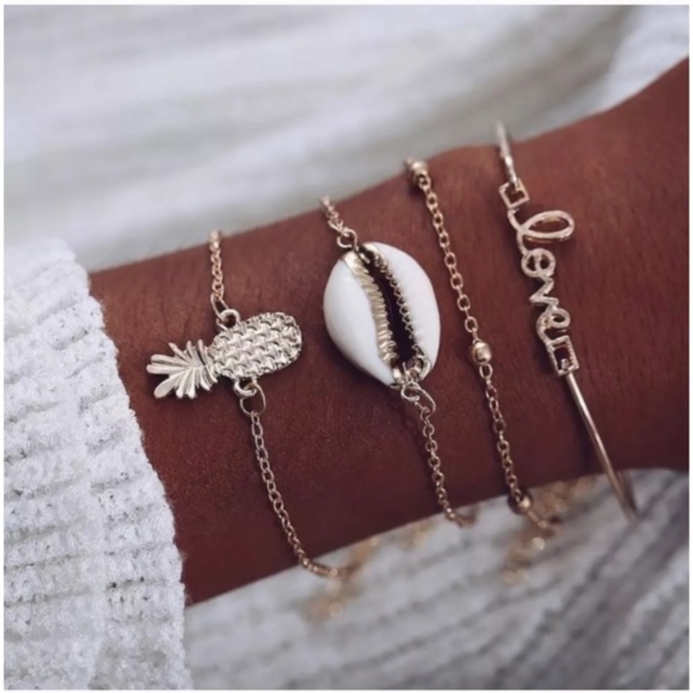 3/$35 Cowrie Shell Pineapple Chain Bracelet Set